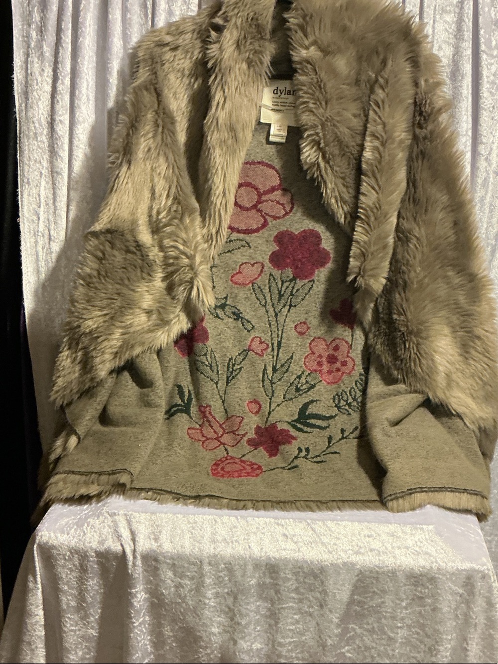 dylan Floral Faux Fur Trim Vest